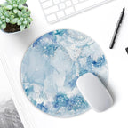 ITNRSIIET Round Mouse Pad with Stitched Edge Premium-Textured Waterproof Non-Slip Rubber Base Desktop Protection Mat Diameter 8.7 inches, Blue Abstract Marble
