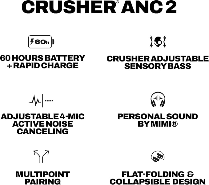 Skullcandy Crusher ANC 2 Wireless Over-Ear Bluetooth Headphones with Multi-Sensory Bass, Active Noise Cancelling, Up to 60 Hours Battery, Microphone for iPhone Android - Realtree Edge Colors Pink