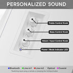 Active Bluetooth Bookshelf Speaker Studio Monitor Home Theater, Optical Input, Coaxial Input, 2 x RCA Aux Input, 30 Watts x 2 (White)
