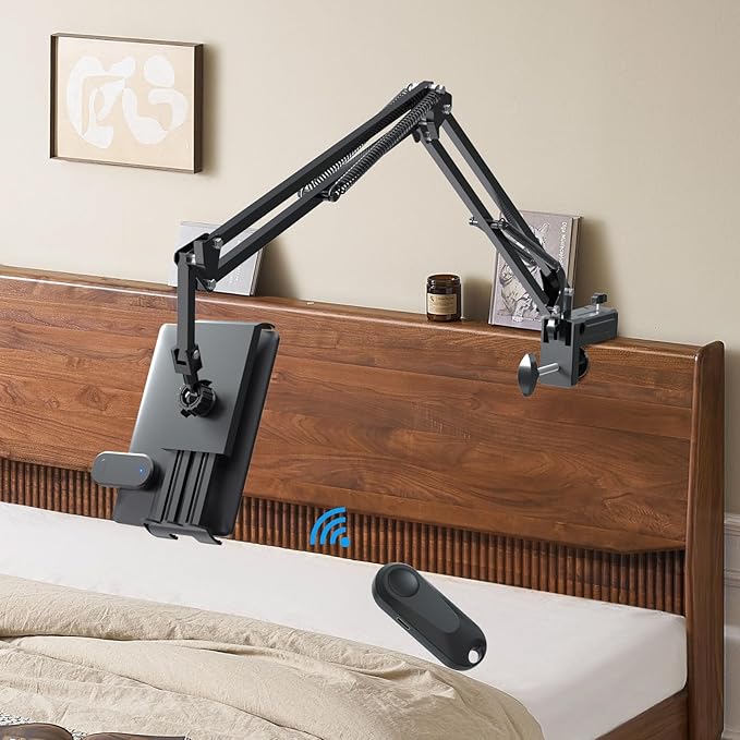 Tablet Holder for Kindle Reading in Bed with Remote Page Turner, Easy Adjust Hands Free Lazy Arm Mount for Kindle Accessories, Gifts for Readers