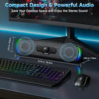 SOULION R200 Bluetooth Computer Speakers, Compact PC Speakers, USB C/USB Plug & Play Desktop Speaker with Colorful LED Lights, Clear Sound PC Soundbar for Computer Desktop Laptop Monitor