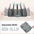 JARLINK 4-in-1 Adjustable Vertical Laptop Stand Holder, Aluminum Dual Slots Laptop Rack for Desk, Space-Saving Organizer Compatible with All MacBook, Surface, Chromebook, and Gaming Laptops (Black)