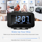 uscce Digital Dual Alarm Clock Radio - 0-100% Dimmer with Weekday/Weekend Mode, 6 Sounds Adjustable Volume, FM Radio w/Sleep Timer, Snooze, 2 USB Charging Ports, Thermometer, Battery Backup