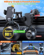 HTU [True Military-Grade] 2025 Upgraded Car Phone Holder 【Safety Certs & No Smell】 Cell Phone Holder for Car Mount for Dashboard Windshield Air Vent Long Arm Thick Case,Black