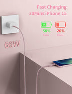 USBC Cable 10FT, 2Pack Long USBC Fast Charging Cable, Nylon Braided USB C to USB C iPhone Charger Cord Compatible with iPhone 16/15/Pro Max/Plus/Samsung Galaxy S23/LG/Switch-Pink