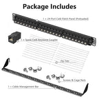 Jadaol 24 Port Patch Panel Rackmount or Wall Mount 19-Inch, 1U Cat6 Network Panel Preloaded with 24 Keystone Couplers plus 1 Spare, 10Gbps Ethernet Patch Panel with Cable Management & Back Support Bar