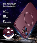Magnetic for iPhone 14 Case [Compatible with MagSafe][Built-in Camera Lens Protector] Slim Soft Silicone Bumper Shockproof Metallic Luster Phone Case (Burgundy)