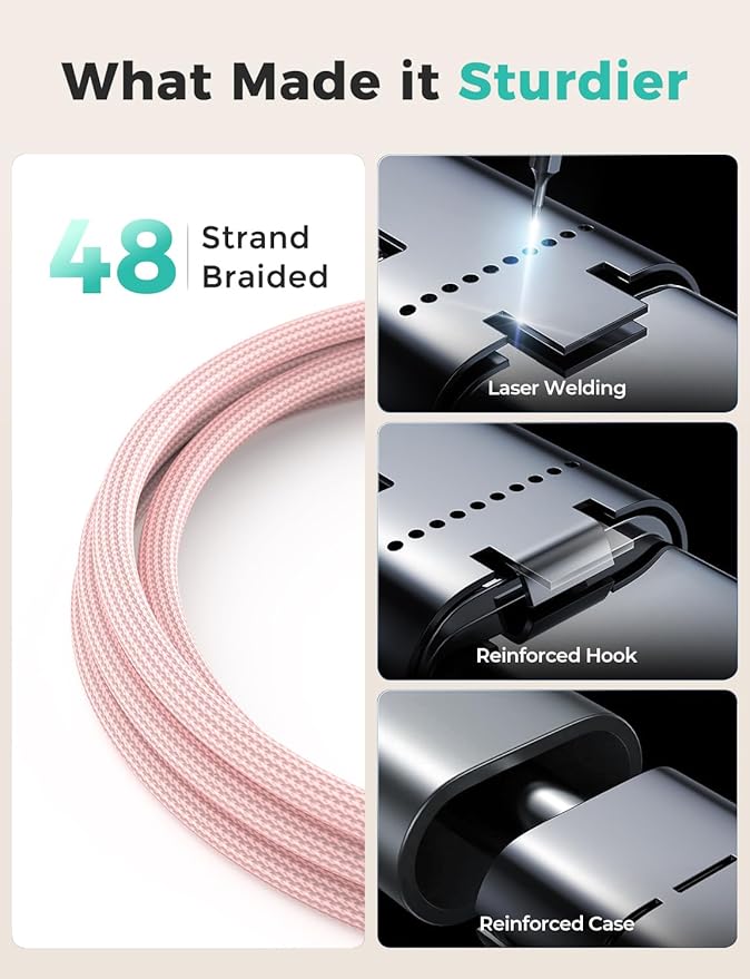 Pink-Upgraded 3 in 2 USB C Cable for Watch Charger Phone Charger USB C Multi Fast Charging Cable Compatible with Watch Ultra/SE/10/9/8/7/6/5/4/3/2/1 & Phone 16/15/14/Galaxy S23-4FT