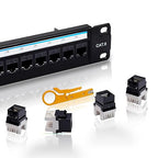 Cat6 Patch Panel 24 Port with Keystone, RJ45 Network Panel 19 Inch, Punch Down Keystone Ethernet Patch Panel with Back Bar