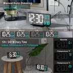 KOSUMOSU Digital Alarm Clock 6.7in Black Clock for Bedroom, Dual Alarm, Date, Seconds,Day of Week,12/24h,Dimming, Temp, Desk Clock, LED Clock for Living Room, Calendar Digital Clock