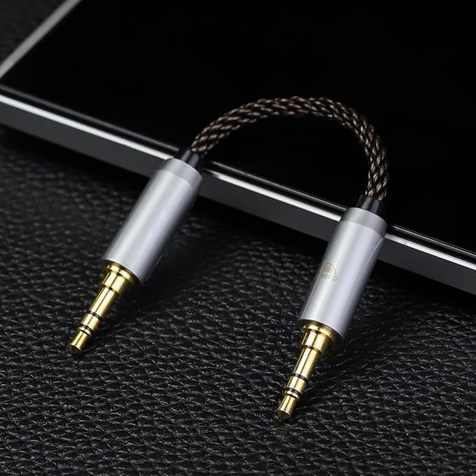 okcsc 3.5MM Male to 2.5MM Male Ultra Short Hifil Male to Male AUX Audio Cable OFC Pair Recording Cable Wire-Breakage-Prevention Design Adoption of 8-Core Braided Structure 5.82 inch