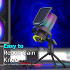IXTECH USB Gaming Microphone for PC, RGB Condenser Microphone with Tripod Stand, Pop Filter, Rotate Gain Button, and Quick Mute, Noise Cancellation Computer Mic for Streaming, Gaming, Podcasting
