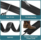 Floor Cord Cover, Cable Protector, 0.63W x 0.31H inches, Wire Cover for Extension Cords, Floor Cable Covers Prevent Cable Trips (Black, 50-10 Feet)