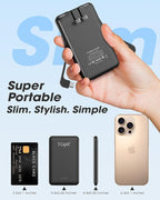 TG90° Portable Charger Power Bank,5000mAh Small Battery Pack with Built-in Foldable AC Wall Plug and Cables, Mini Battery Charger Compatible with iPhone 16 15 14 13 12 Samsung Google iPad etc