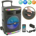 Pyle Portable Bluetooth PA Speaker System - 600W Bluetooth Speaker Portable PA System W/ Rechargeable Battery, Party Lights, MP3/USB SD Card Reader, Rolling Wheels - Pyle PPHP1044B