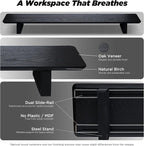 Moodular Wooden Monitor Stand 45.6” (116cm) Large Desk Organizer with Metal Slide Rails for Drawer, Tray, Laptop, Tablet, Phone & Headphones Customizable Riser for Organized Workspace Black