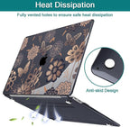 Teryeefi for MacBook Air 13 inch Case 2021 2020 2019 2018 Release (Model A2337 A2179 A1932 Retina Display with Touch ID), Plastic Hard Shell Case & Keyboard Cover for MacBook Air 13 M1, Gold Flowers