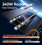 MAGIC JOHN 240W 4 in 1 Charging Cable, 6.6FT USB C to Lightning Cable [MFi Certified], Chubby USB A/C to C/Lightning with Light for iPhone/MacBook/iPad/Samsung/Switch 2, Multi Chargers for All Devices