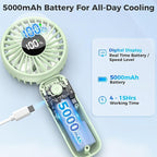 Portable Handheld Fan, 5000mAh Rechargeable Battery, Max 15H Cooling, 4 Speeds, LED Display, Foldable Design, 3-IN-1 Personal Pocket Fan with lanyard for Travel Outdoors Makeup Concert Commute
