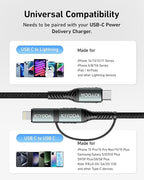 Coiled USB C to Lightning Cable 3FT, 2 in 1 iPhone 15 Charger Cord for Car Nylon Braided Multi Type C to TypeC Fast Charging Cables for iPhone 15 14 13 12 11 iPad, Samsung Galaxy Sony - 1Pack