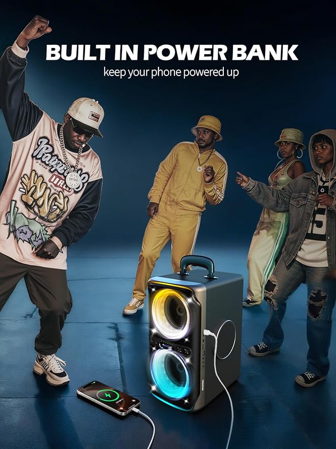 Party Bluetooth Speaker - 240W Peak Loud Speaker, Dazzling Light Show, Deep Bass, IPX4 Waterproof, 15H Battery, TWS Pairing, BT 5.3 Wireless, Portable for Home/Outdoor/Beach/Pool Party