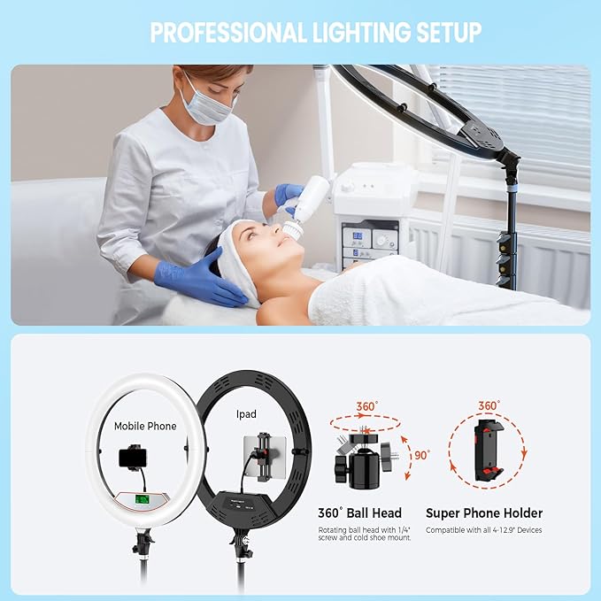 18" Large Ring Light with 60" Tripod Stand for iPhone, Portable Foldable Bi-Color 2500-6500K LED Big Ringlight for iPad with Bluetooth Remote Video Recording YouTube TikTok Photography Makeup