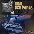 6 Channel Audio Mixer Sound Board Console System 99 DSP DJ Mixer 48V Phantom for Karaoke DJ Studio Streaming Recording