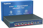 YuanLey 8-Port 10G Ethernet Switch, 6 x 10Gbps RJ45 Ports, 2X 10Gbe SFP+ Ports, Support 10G/5G/2.5G/1G/100Mbps Speed Auto-Negotiation, 160Gbps Switching Capacity, Unmanaged Switch Rackmountable
