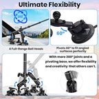 Suction Car Mount for GoPro/Insta360/DJI | Aluminum Alloy Extendable Selfie Stick with Multi-Joint Flexible Arm | Upsized Strong Suction Mount Kit Includes Tripod Adapter