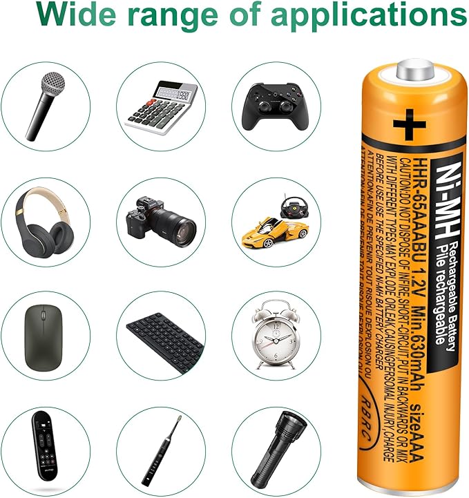 8 Pack HHR-65AAABU NI-MH Rechargeable Batteries 1.2V 630mAh AAA Battery for Panasonic Cordless Telephone Batteries