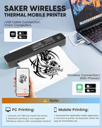 Saker Wireless Thermal Mobile Printer - Inkless, Portable Printer, Supports 8.5" X 11" US Letter & A4 Size, Compatible with Phone & Laptop - Ideal for Home, Car, Office & Travel