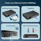 YuanLey 10 Port 2.5G PoE Switch Unmanaged, 8 x 2.5G Base-T PoE Ports, 2 x 10G SFP, IEEE802.3af/at, 120W, Compatible with 100/1000/2500Mbps, Metal Fanless, Desktop/Rack Mount 2.5Gbe Network Switch