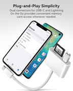 SD Card Reader for iPhone, SD Card Adapter with Lightening & USB C Dual Connectors Plug&Play Supports microSD, SD and USB-A OTG, Portable Trail Camera Memory Reader for iPhone Mac MacBook iPad