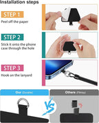 SHANSHUI Phone Lanyard Tether, Anti Theft Spring Phone Strap, 4 x Phone Pacthes & Climbing Hook Universal Phone Lanyard for Keys Outdoor Skiing Hiking Fishing Fitting for All Smartphones - 2PCS Black