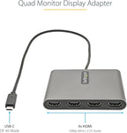 StarTech.com USB C to Quad HDMI Adapter, USB-C to 4x HDMI Monitor Converter for Windows, TAA (no support for macOS/ChromeOS/Linux)