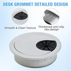 Desk Grommet 2-3/8" (60 mm), Desk Cord Hole Cover, Cable Grommet ABS Plastic, Desk Hole Grommet for Office and Home Table Cable, Detachable Cable Cord Organizer (Silver Sand 2 Pcs)