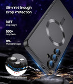 Magnetic for Samsung Galaxy S24 Case [Compatible with MagSafe][Built-in Camera Lens Protector] Slim Soft Silicone Bumper Shockproof Metallic Luster Phone Case (Black)