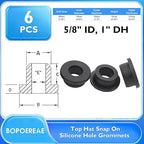6 Pcs 1" Drill Hole, 5/8" ID Silicone Rubber Grommets for Wiring, Automotive Firewall Hole Plug, Top Hat Grommets for Vinyl Tubing in Hydroponic and Irrigation Systems Metal Wall Drywall