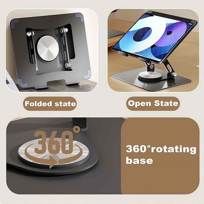 Laptop Pad 360 Rotating Laptop Stand 2 Adjustable Angle and 0-13 inches Tall Adjustable Cooling Pad Fits 10-17.3" laptops Pads