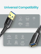 AINOPE 2 Pack USB Extensions Cable High Speed USB 3.0 Extension Cord Type A Male to Female Sturdy Braided Material Fast Data Transfer Compatible with USB Keyboard,Mouse,Flash Drive,Black,3.3FT+3.3FT