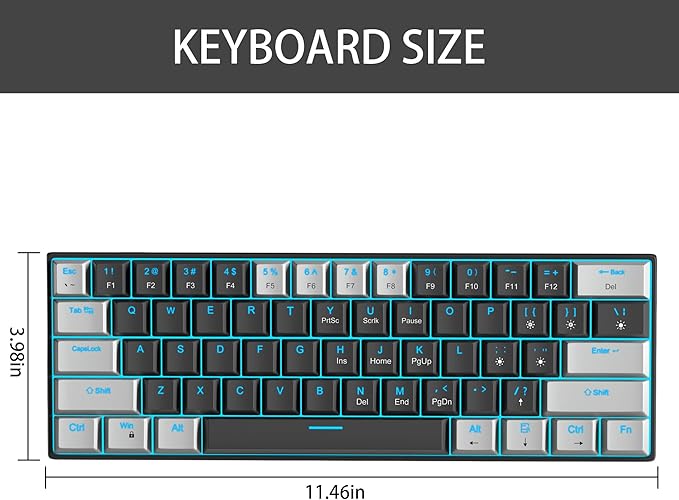 60% Mechanical Gaming Keyboard,Mixed Color Keycaps Gaming Keyboard with Linear Red Switches, Detachable Type-C Cable Mini Keyboard with Blue LED Light for PC/Laptop