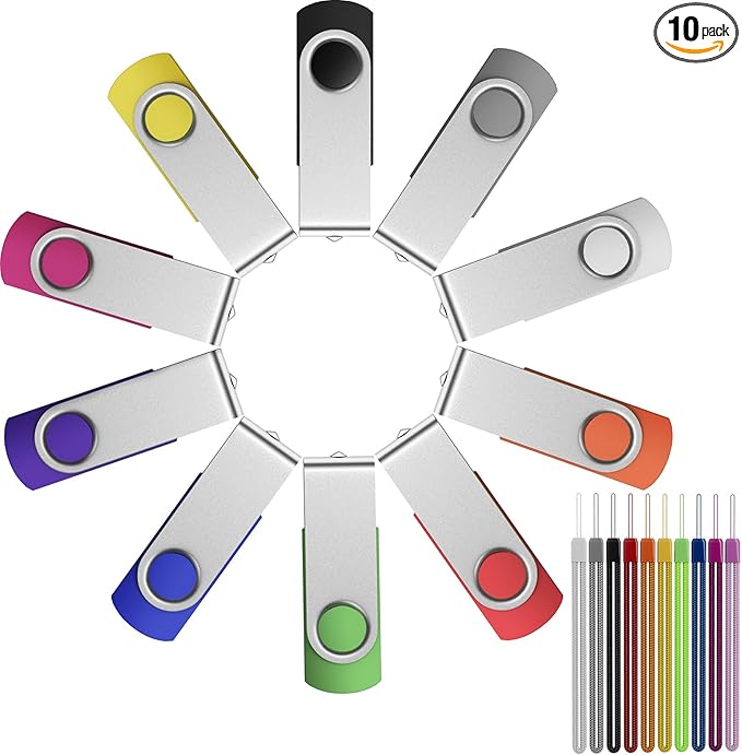 FEBNISCTE 32GB Flash Drive 10 Pack, Thumb Drive High Capacity, Bulk USB Flash Drives 32 GB Metal Swivel, USB 2.0 Jump Drive Memory Stick Portable, Pen Drive Zip High Speed for Data Storage