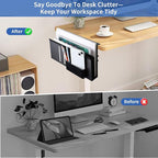 LUKETURE Laptop Holder, Steel Desk Side Storage, No Drill Standing Desk Accessories, Clamp on Laptop Mount with Pen Holder, Fits Flat Edge Tables 0.3" to 2.8" (Black, L(2 Tier))