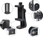 Phone Tripod Mount Adapter with Camera Remote Controller, Cell Phone Holder Clip with Adjustable Clamp Compatible with iPhone, Samsung, HTC, Huawei etc., Include Wrist Strap