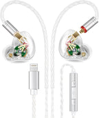 Vibes 202ML Wired Earbuds - HiFi in Ear Headphones - Noise-Isolating Ear Buds w/ Mic - Clear Sound, Deep Bass, Comfort-Fit Earphones - MMCX–Lightning for iPhone 5–14, Silver Plated Cord, Carrying Case