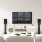 24 Inch Speaker Stands Wood Grain Universal Floor Speaker Stands Pair Heavy Duty Surround Sound Speaker Monitor Stand for Home Theater with Sand Filling Tuning Function - Black
