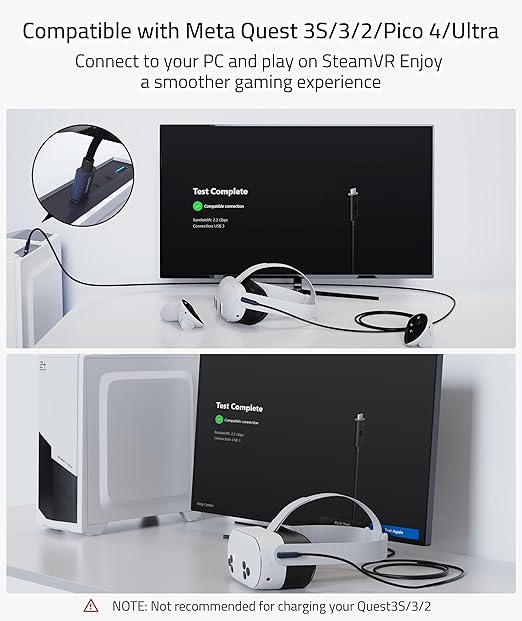 Syntech Link Cable 16 FT Compatible with Oculus/Meta Quest 3/Meta Quest 3S, Quest2/Pro/Pico 4/Ultra Accessories and PC/SteamVR, High Speed PC Data Transfer, USB 3.0 to USB Cable for VR Headset, Black