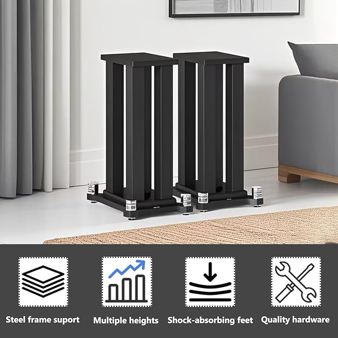 A Pair of Speaker Stands, Bookshelf Speaker Stand Steel Frame Support for Speakers up to 40 kg, Vibration-Absorbing MDF Design, Universal Speaker Stand Improves Sound Quality (30cm/11.8in)
