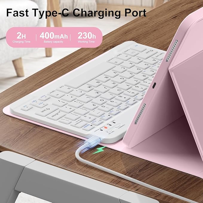 Keyboard Case for Galaxy Tab A9+/A9 Plus 11 Inch 2023, Slim Lightweight 7 Color Rainbow Backlight Detachable Magnetic Bluetooth Keyboard Cover with S Pen Holder,Pink