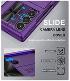 for Samsung Galaxy Z Fold 6 Case with Card Holder & Belt Clip & Slide Lens Cover, Built-in Hinge Protection & Screen Protector, Durable Wallet Phone Cover Case for Z Fold 6 5G 2024, Dark Purple